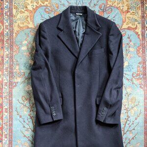 EUC cashmere wool navy blue car coat overcoat made in Naples Italy 42L